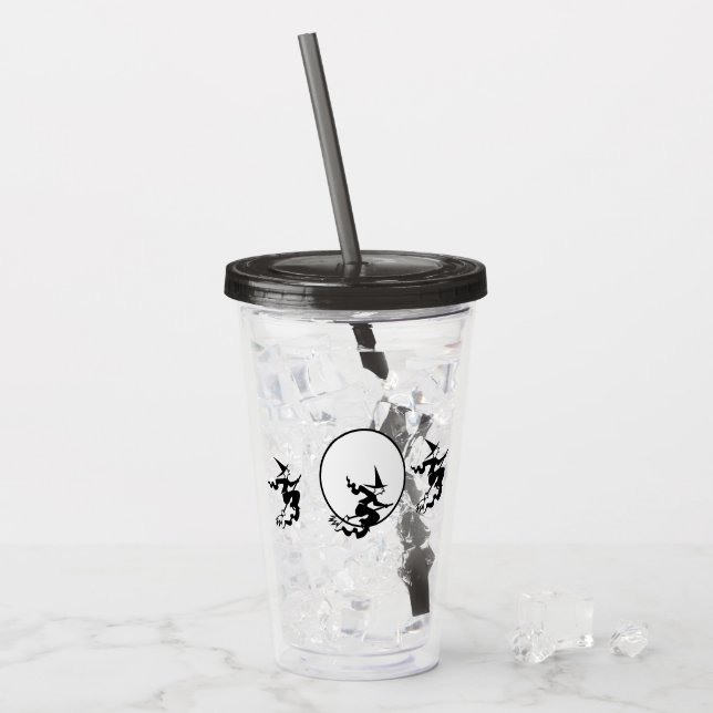 Akryl Tumbler - Flygande Häxor och Fullmåne Take Away Mugg (Framsida Ice)
