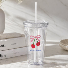 Akryl Tumbler | Körsbär Coquette Söt Bow Take Away Mugg