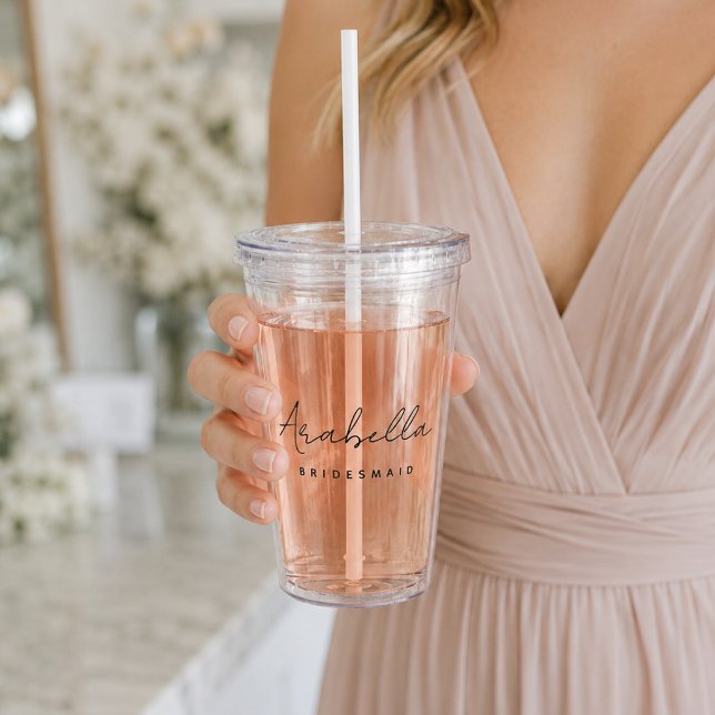 Akryl Tumbler | Personlig Brudtjänstpresentkopp Take Away Mugg (Personalized bridesmaid acrylic tumbler with custom name and bridal party role.)