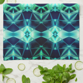 Akryla stil med blå grönt, nyonspeglingsformer kökshandduk