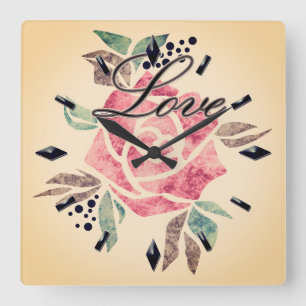 Akrylcellsklocka Romantisk mosaik texturerad rosa  Fyrkantig Klocka