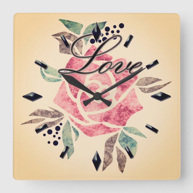 Akrylcellsklocka Romantisk mosaik texturerad rosa  Fyrkantig Klocka (Framsida)