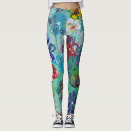 Akrylgjutning färgrik blomma leggings