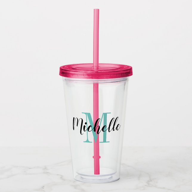 Akrylglas med personligt monogram för tumblerglas take away mugg (Framsida)