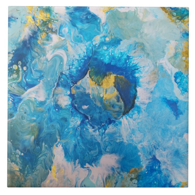 Akrylhusmålning - Abstrakt av havsskum Kakelplatta (Framsidan)