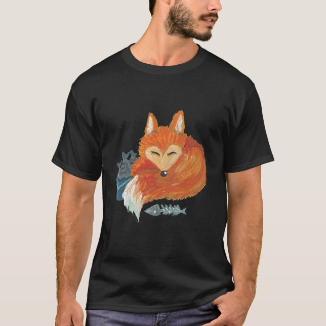 akrylillustration av en sovande räv med en bock t shirt (Framsida)