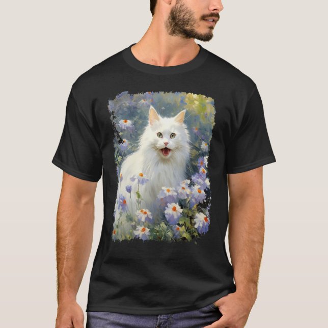 Akrylkonst Vit Katt T Shirt (Framsida)