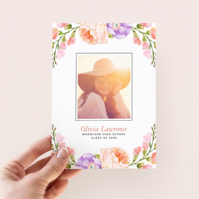 Akrylmålade blommor Foto Tack-kort för examen Meddelande (Skapare uppladdad)