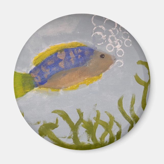 Akrylmålning av fisk med bubblmagnet magnet (Framsidan)