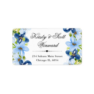 Akrylmålning Navy och Baby Blue Blommor adress Adressetikett