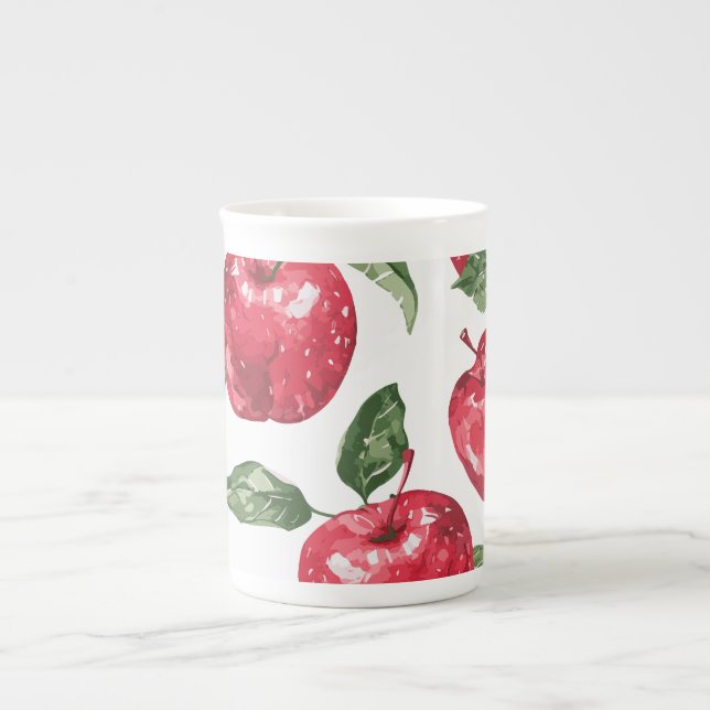 Akrylmålning Röd Äpple Kaffe Mugg Benporslin Mugg (Framsidan)
