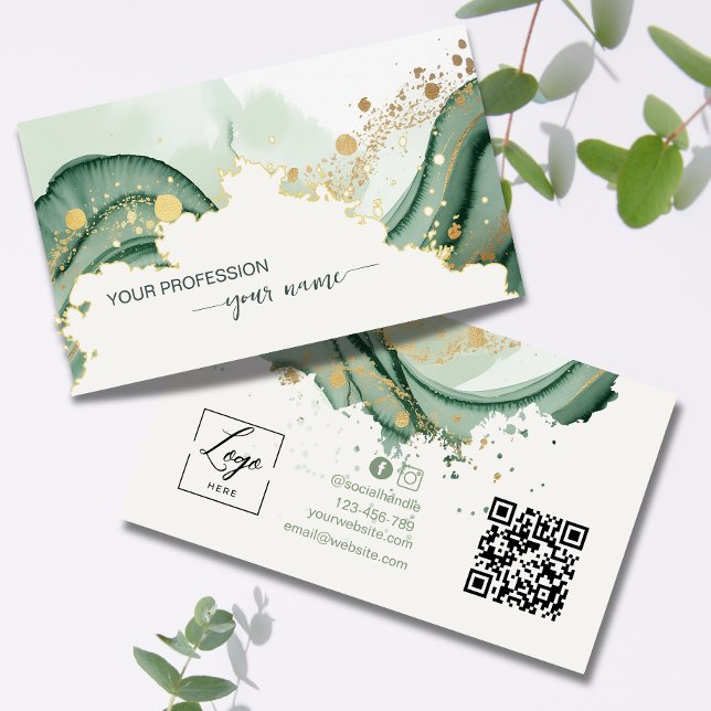 Akrylmålning Salvia grön Qr-kod  Visitkort (Skapare uppladdad)