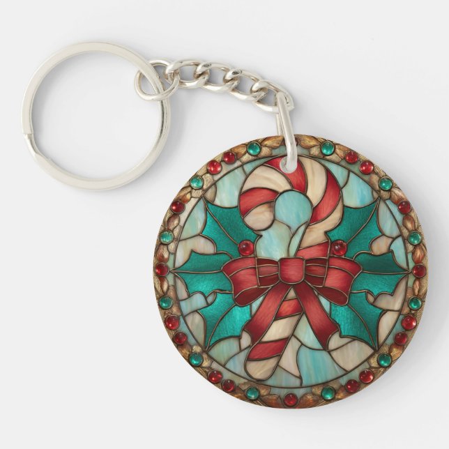 Akrylnyckelring Jul Godisstav design (Framsidan)