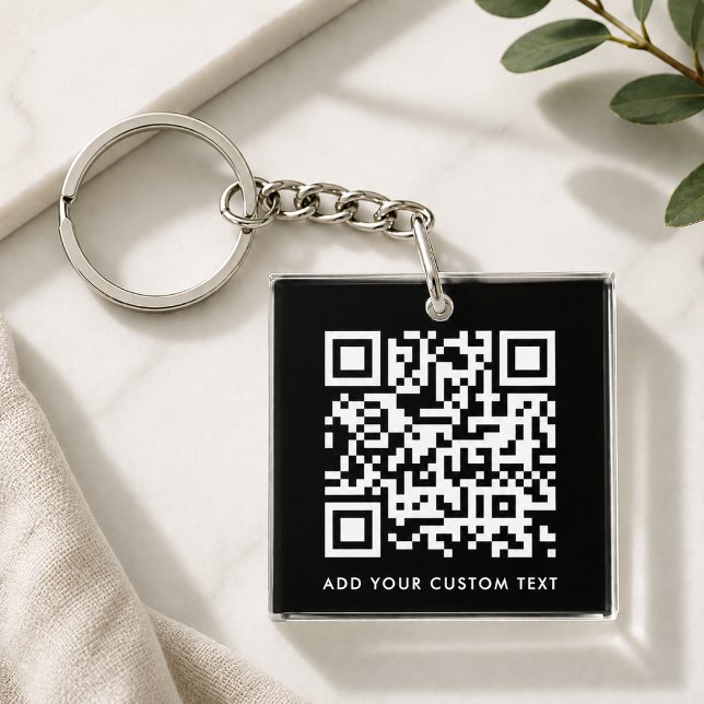 Akrylnyckelring | Svart QR-kod affärs länktagg (Versatile editable keychain template with interactive QR code & text for business or personal use.)