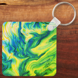 Akrylpa, blå, Grönt, Gult / Nyckelring