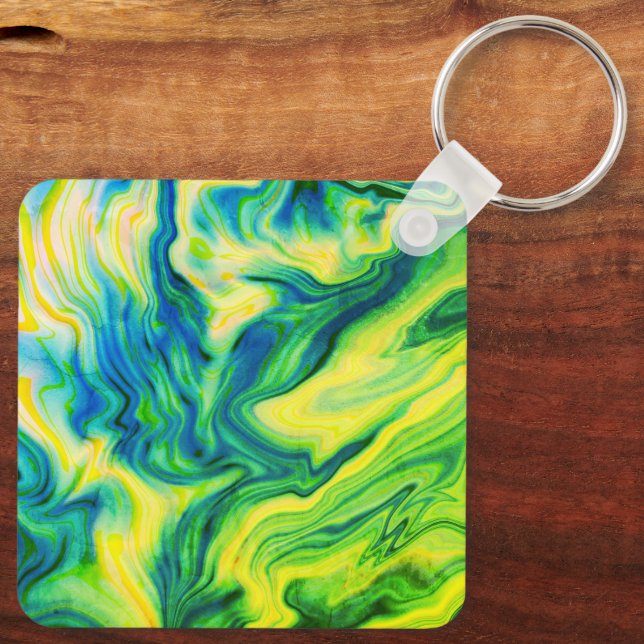 Akrylpa, blå, Grönt, Gult / Nyckelring (Baksida)