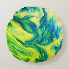Akrylpa, blå, Grönt, Gult / Rund Kudde