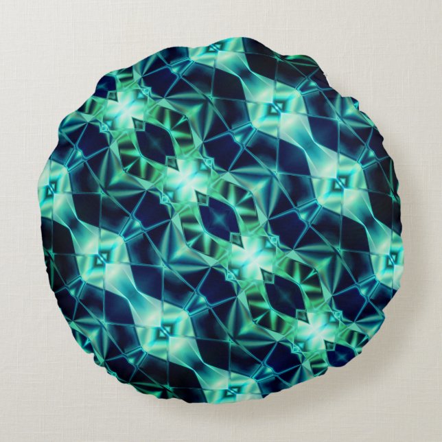 Akrylrapportör med blå grönt, nyonspeglingsformer rund kudde (Baksidan)