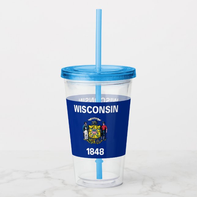 Akryltorktumlare med flagga av Wisconsin State Take Away Mugg (Framsida)