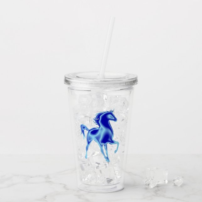 Akryltumlare för blå häst - målning take away mugg (Baksida Ice)