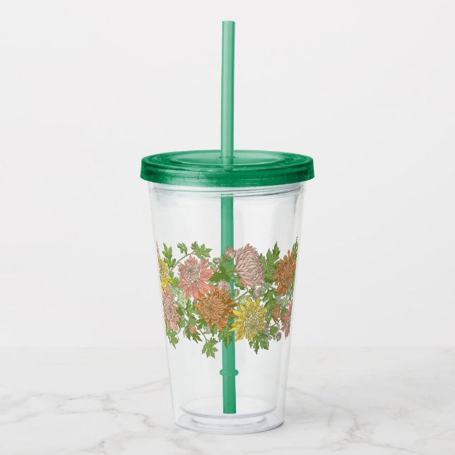 Akryltumlare med blommigt gräns take away mugg (Framsida)