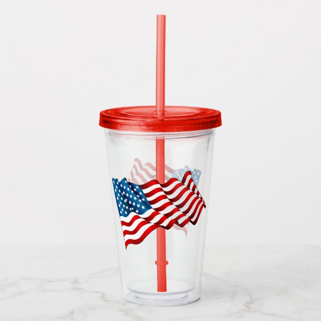 Akryltumlare och straw-USA flagga Take Away Mugg (Framsida)