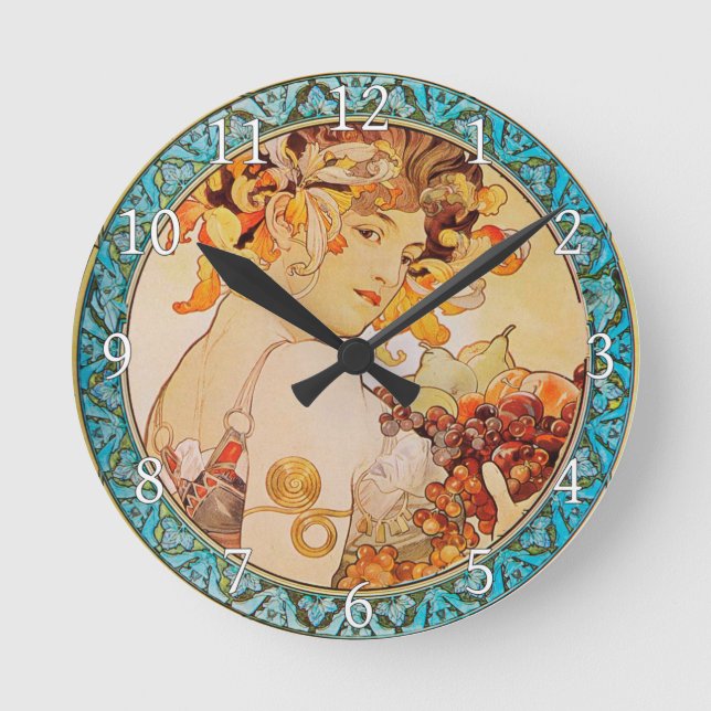 Akrylvägg Clock Art nouveau Alphonse Mucha 11 Rund Klocka (Framsida)