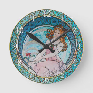 Akrylvägg Clock Art nouveau Alphonse Mucha 14 Rund Klocka