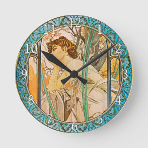 Akrylvägg Clock Art nouveau Alphonse Mucha 21 Rund Klocka