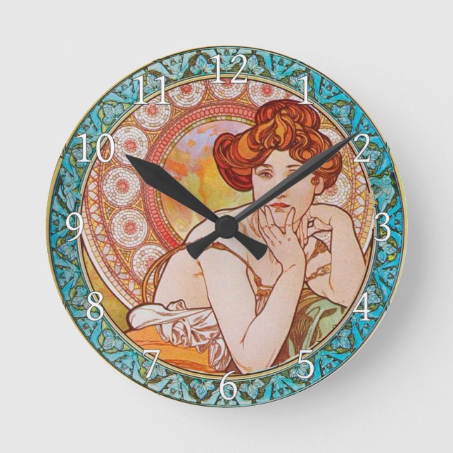 Akrylvägg Clock Art nouveau Alphonse Mucha 22 Rund Klocka (Framsida)