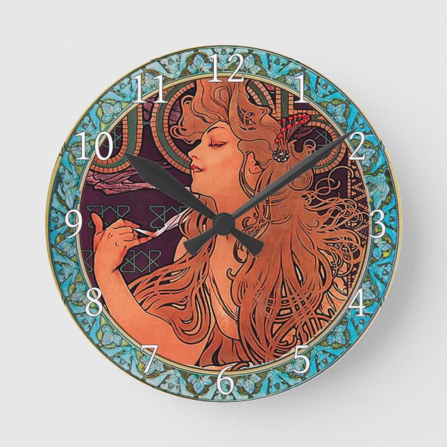 Akrylväggklocka Art nouveau Alphonse Mucha 9 Rund Klocka (Framsida)