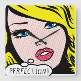 Akrylväggsklocka: "PERFECTION". Fyrkantig Klocka