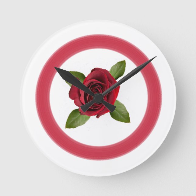 Akrylväggsklocka Röd ros Rund Klocka (Framsida)