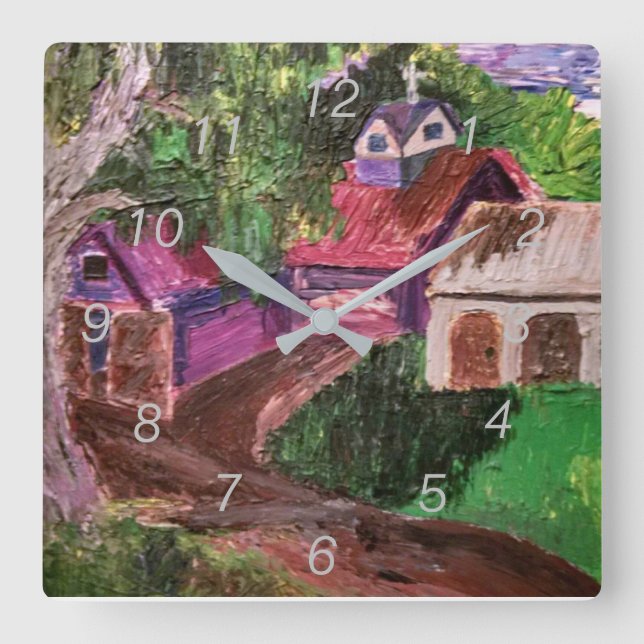 Akrylväggsluss: Farm House Fyrkantig Klocka (Framsida)