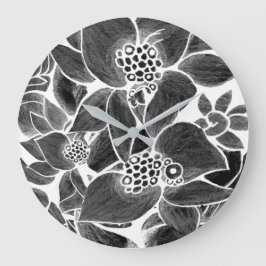 Akrylväggur Svart vit blomster Stor Klocka