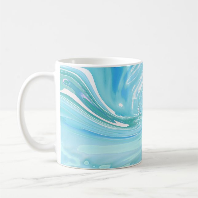 Akrylvitryl av Beachy Blue Abstrakt Kaffemugg (Vänster)