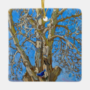 Akseli Gallen-Kallela - Crack Willow och Blue Bird Julgransprydnad Keramik