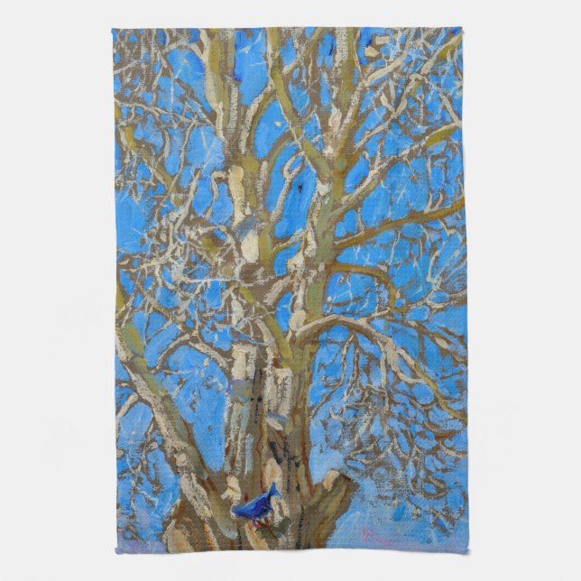 Akseli Gallen-Kallela - Crack Willow och Blue Bird Kökshandduk (Vertikal)