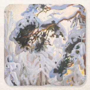 Akseli Gallen-Kallela - Forest in Winter Underlägg Papper Kvadrat