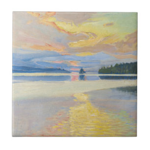 Akseli Gallen-Kallela - Sunset over Sjö Ruovesi Kakelplatta