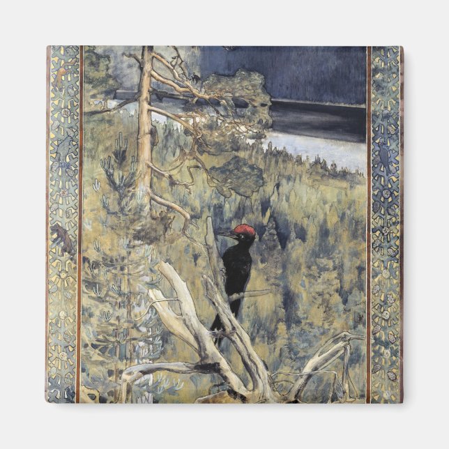Akseli Gallen-Kallela - Underbar Black Woodpecker Magnet (Framsidan)