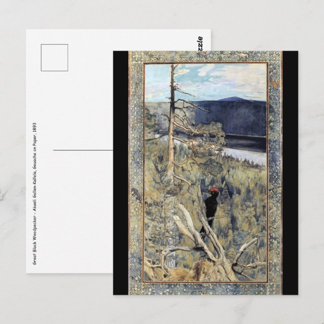 Akseli Gallen-Kallela - Underbar Black Woodpecker Vykort (Fram/baksida)