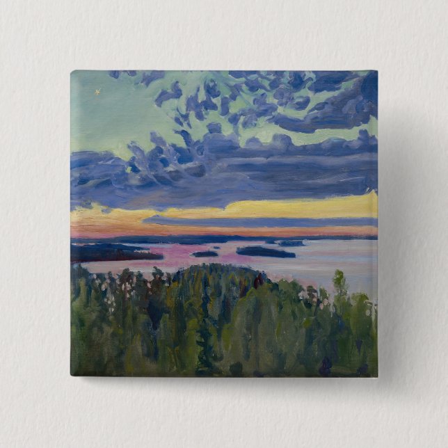 Akseli Gallen-Kallela - Vy över Sjö vid Sunset Knapp (Framsida)