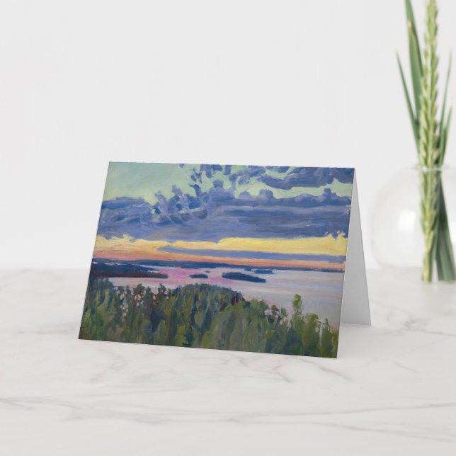 Akseli Gallen-Kallela - Vy över Sjö vid Sunset Kort (Framsida)