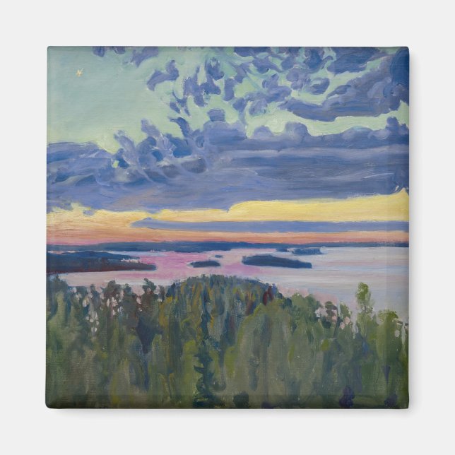 Akseli Gallen-Kallela - Vy över Sjö vid Sunset Magnet (Framsidan)
