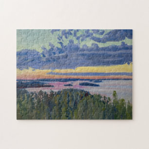 Akseli Gallen-Kallela - Vy över Sjö vid Sunset Pussel