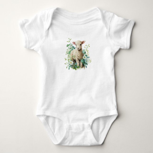 Äkta Baby Lamb med blommor T Shirt (Framsida)