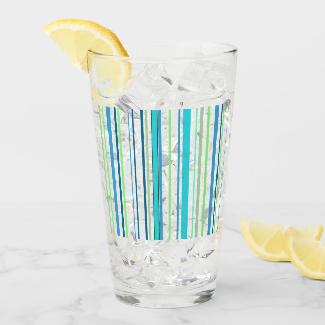 Akta Blå Grön Strand Färg Ränder Glaskopp (Framsida Ice)