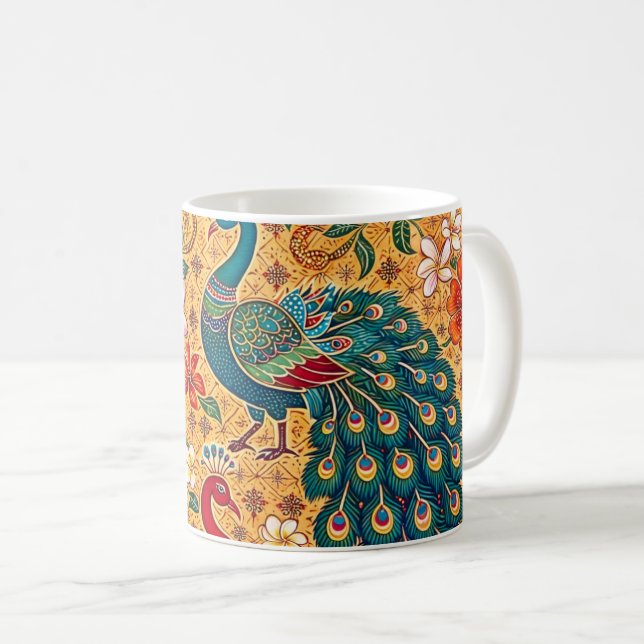 Äkta Ceylon Påfågel Batik -Sri Lanka Kaffemugg (Framsida höger)
