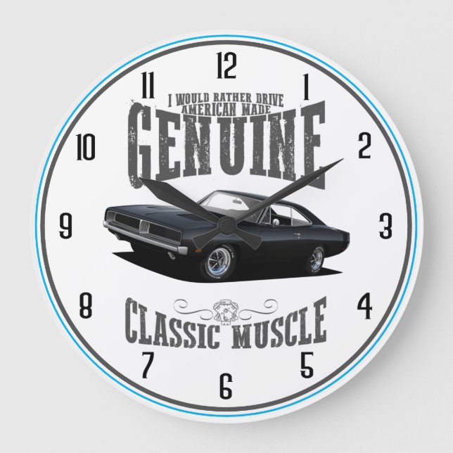 Äkta Classic Muscle in Black Large Clock Stor Klocka (Framsida)